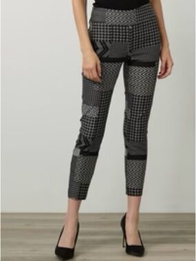 JOSEPH RIBKOFF Black & Grey Geometric Print Crop Ankle Pants 
Size 8